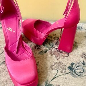 Zara Fuchsia Platform Block Heel Pumps